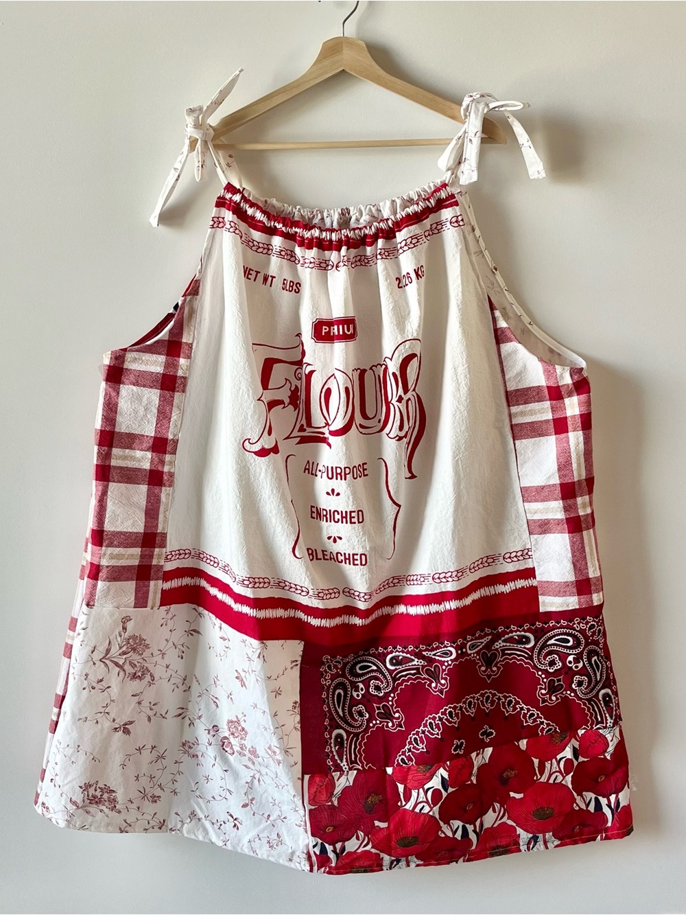 Handmade Quilted Flour Sack Patchwork Sundress with Shoulder Ties SKU 05037 - Picture 2 of 16
